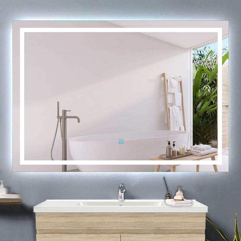 100x70cm anti-fog bathroom mirror, horizontal or vertical led mirror, touch switch - Acezanble