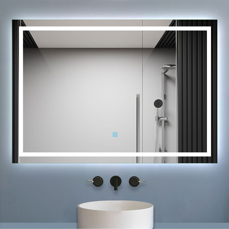 1100x800mm Large Bathroom Mirrors with LED Lights Illuminated Backlit Wall Mount Light Up Mirror Dimmable Switch Horizontal/Vertical Heated Pad
