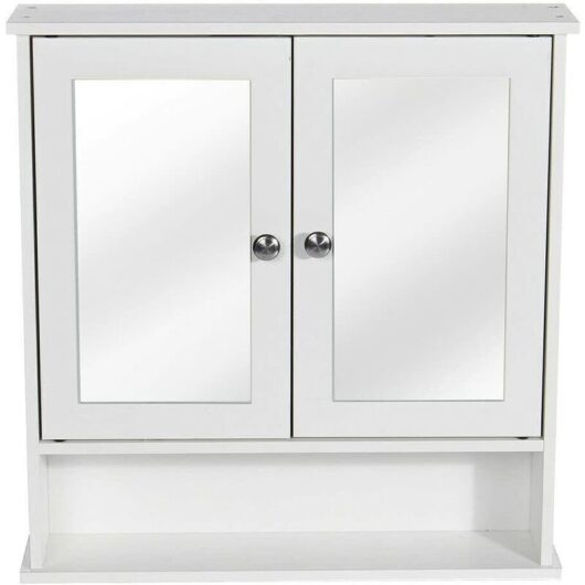 2 Doors Wall Cabinet Bathroom Mirror Cabinet Storage w/Adjustable Shelves, White