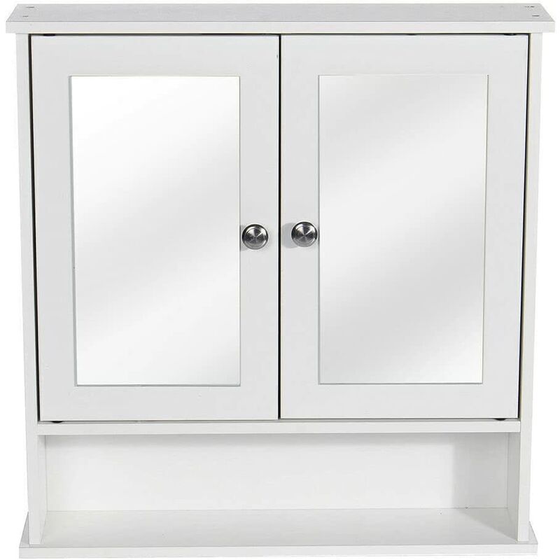 2 Doors Wall Cabinet Bathroom Mirror Cabinet Storage w/Adjustable Shelves, White