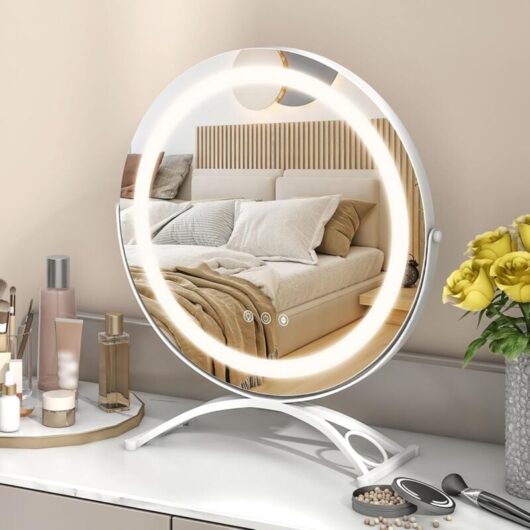 3 Color Dimmable led Lighted Mirror with Touch Screen & 360° Rotation & Memory Function