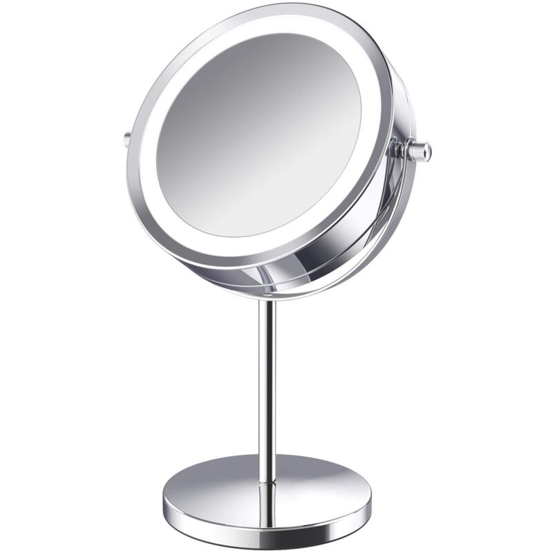 360° Rotating Lighted Magnifying Cosmetic Mirror, 10x Magnifying Cosmetic Mirror, Lighted Cosmetic Mirror, Double-Sided Rotating Standing Mirror with