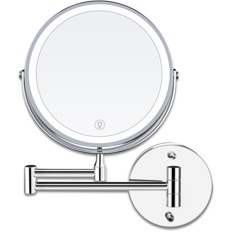 8 Inch led Makeup Mirrors Wall Mounted Lighted Magnifying Mirror, 1x/10x Magnification usb Charging Adjustable 3 Colors, 360°Swivel Extendable, for