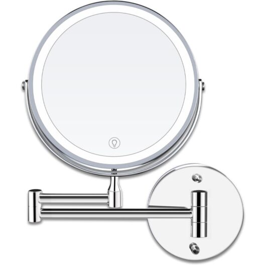 8 Inch led Wall Mounted Makeup Mirror Lighted Magnifying Mirror, 1x/10x Magnification usb Rechargeable 3 Colors Adjustable, 360° Rotation Retractable