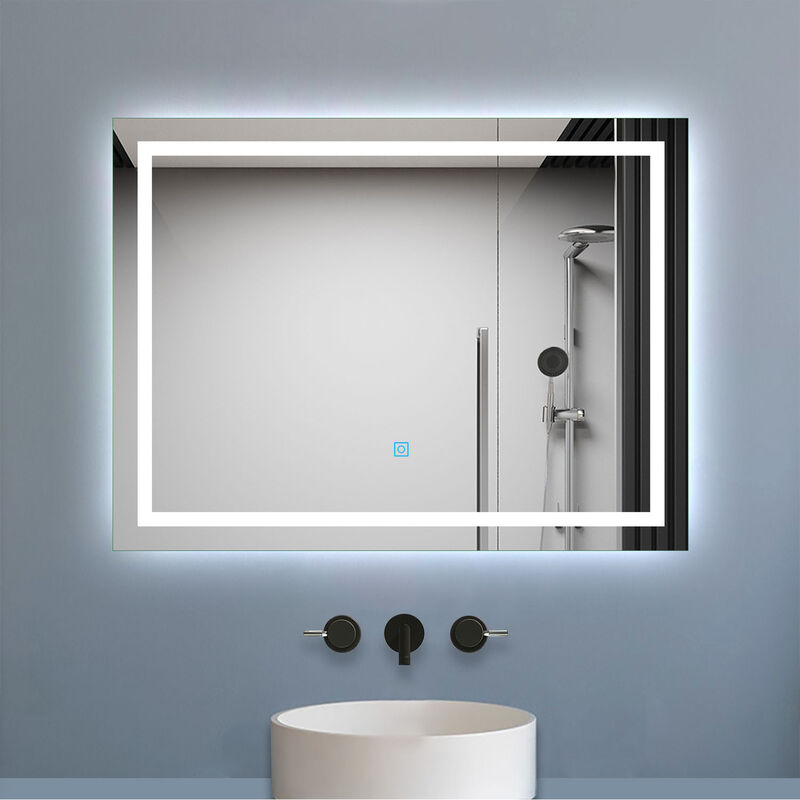 900x600mm Bathroom Mirrors with led Lights Illuminated Backlit Wall Mount Light Up Mirror Dimmable Switch Horizontal/Vertical Heated Pad Demister