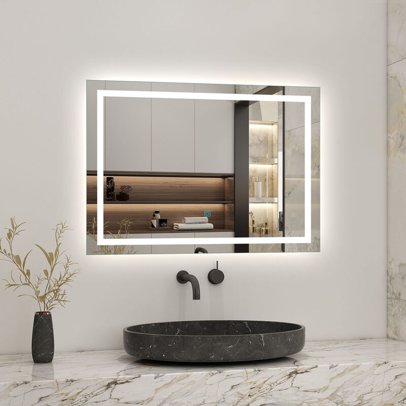 900x600mm Bathroom Mirrors with led Lights Illuminated Backlit Wall Mount Light Up Mirror Dimmable Switch Horizontal/Vertical Heated Pad Demister