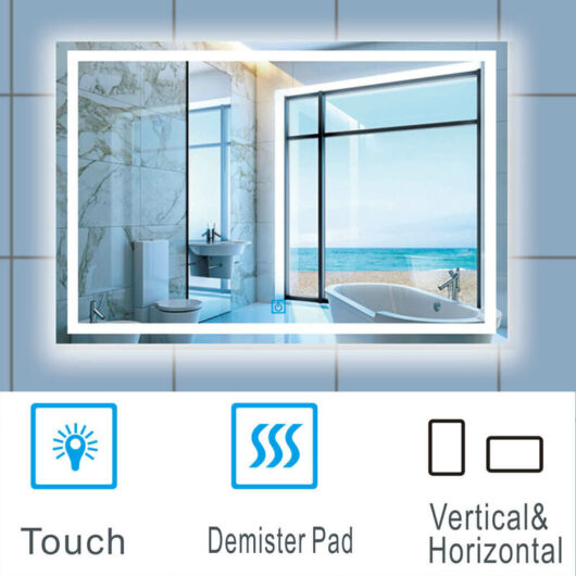 Aica Sanitaire - Large Size Bathroom Mirror with Illuminated led Lights Touch Contorl Demister-1000x800mm