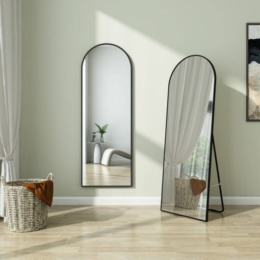 Arched Full Length Mirror 163cm, Free Standing Leaning Mirror Hanging Mounted Mirror Aluminum Frame Modern Simple Home Decor for Living Room Bedroom