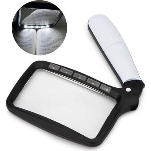 Cyslmuk - Folding Handheld Magnifying Glass with Light, Large Rectangular Reading Magnifier with Dimmable led, Suitable for Seniors to Read Newspapers