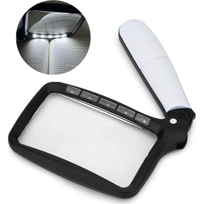 Cyslmuk - Folding Handheld Magnifying Glass with Light, Large Rectangular Reading Magnifier with Dimmable led, Suitable for Seniors to Read Newspapers