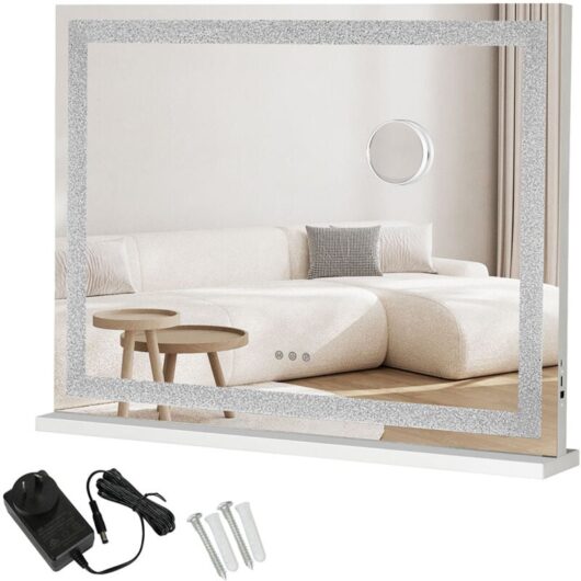 Emitto Tabletop Touch Crystal Vanity Mirror Makeup Bluetooth USB LED Large