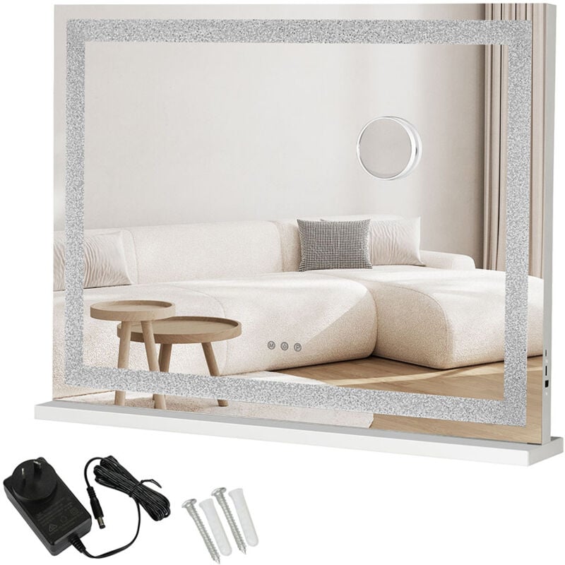Emitto Tabletop Touch Crystal Vanity Mirror Makeup Bluetooth USB LED Large
