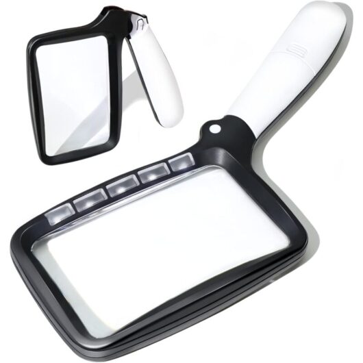 Illuminated Reading Magnifier, Magnifying Glass, 2X Large Illuminated Magnifying Glasses with 5 led Lights