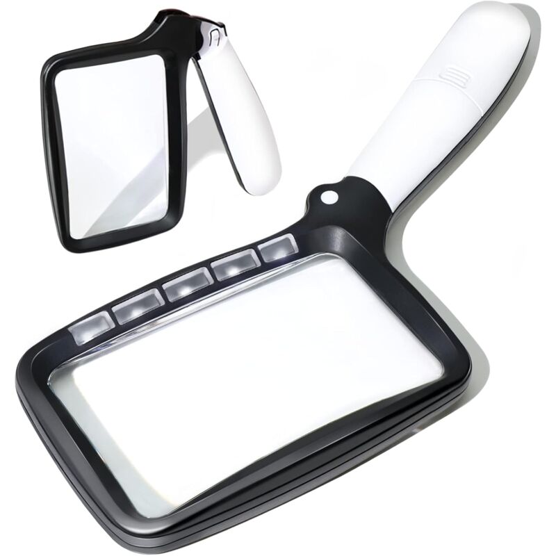 Illuminated Reading Magnifier, Magnifying Glass, 2X Large Illuminated Magnifying Glasses with 5 led Lights