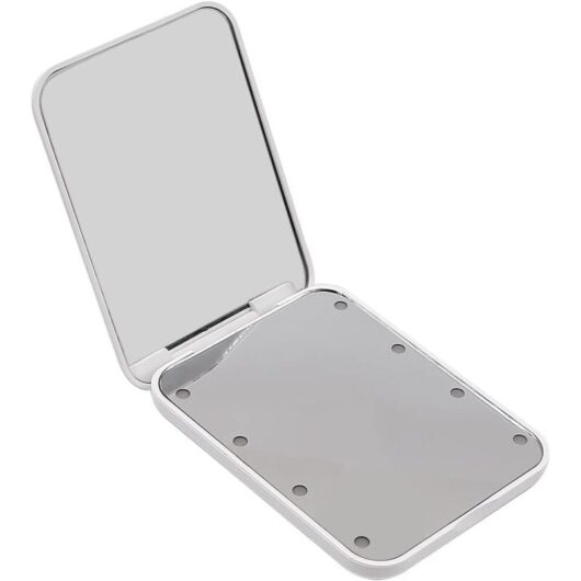 Mini led Pocket Mirror Small Cosmetic Mirror with Lightweight, Compact, Foldable, Double Sided Rectangle, White - Shining House