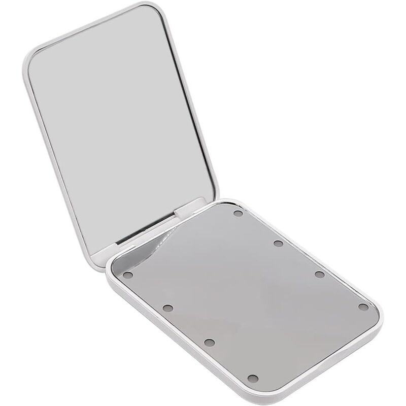 Mini led Pocket Mirror Small Cosmetic Mirror with Lightweight, Compact, Foldable, Double Sided Rectangle, White - Shining House