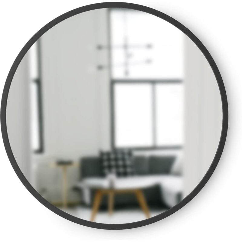 Oval Wall Mirror with Rubber Frame for Living Room, Bathroom, Bedroom, Entryway and More, Black, 40x40cm