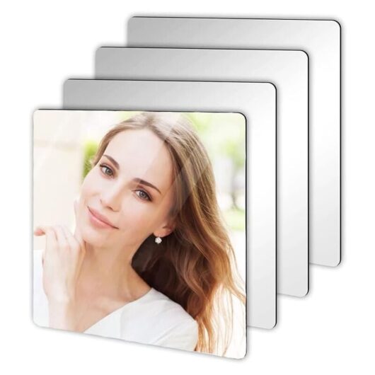 Pack of mirror stickers, 20 x 20 cm, self-adhesive acrylic mirror door, flexible square wall adhesive mirror, decorative mirror for bathroom, living