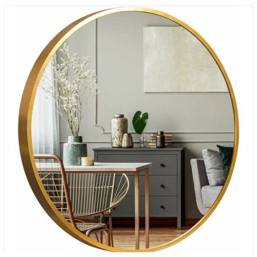 Round Wall Mirror with Aluminum Alloy Frame - Gold 60cm Moisture Resistant Mirror Frame