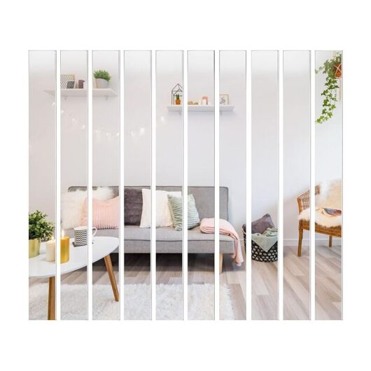Set of 10 Long Self Adhesive Wall Mirrors - 20 x 5 cm - Decorative Mirror Strip Design for Bedroom, Living Room, Door - Ahlsen