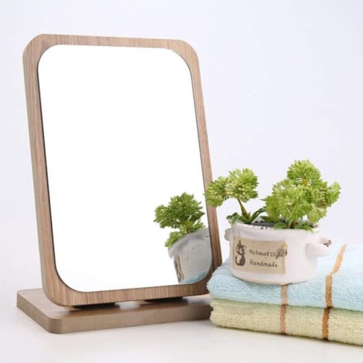 Tinor - Makeup Mirror Desktop Mirror, Portable Tabletop 90 Degree Rotating Mirror Wooden Frame Mirror