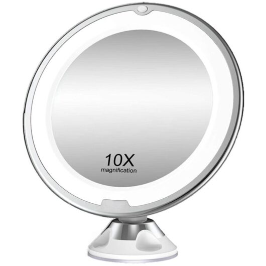 Vanity mirror, fluorescent lamp, 3 light sources, 10x magnification, 30 LEDs, adjustable intensity, touch switch, 360° rotation, white