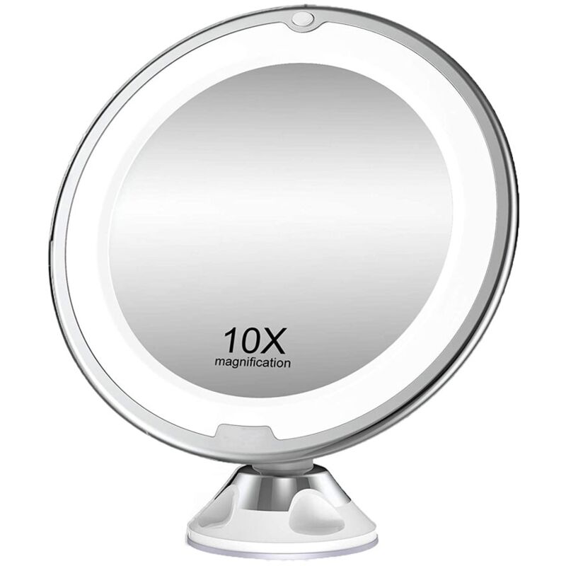 Vanity mirror, fluorescent lamp, 3 light sources, 10x magnification, 30 LEDs, adjustable intensity, touch switch, 360° rotation, white