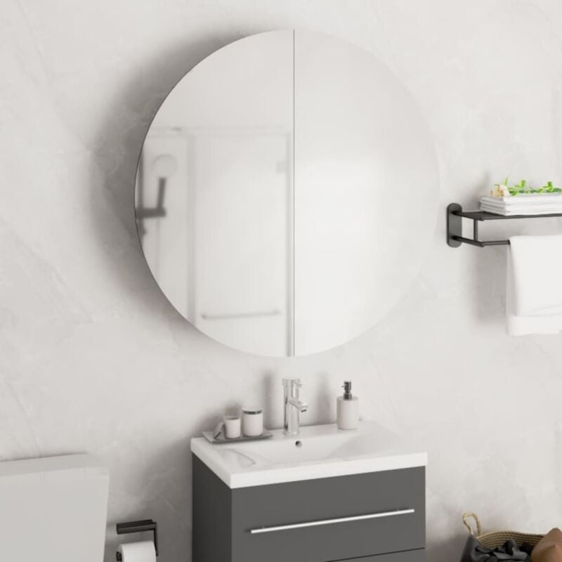 Bonnevie - Storage Cabinet,Bathroom Cabinet with Round Mirror&LED White 54x54x17.5 cm CFW14069