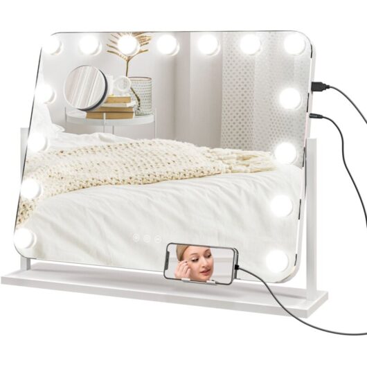 HOMCOM Hollywood Dimmable Lighted Makeup Mirror with Magnifier, USB Port