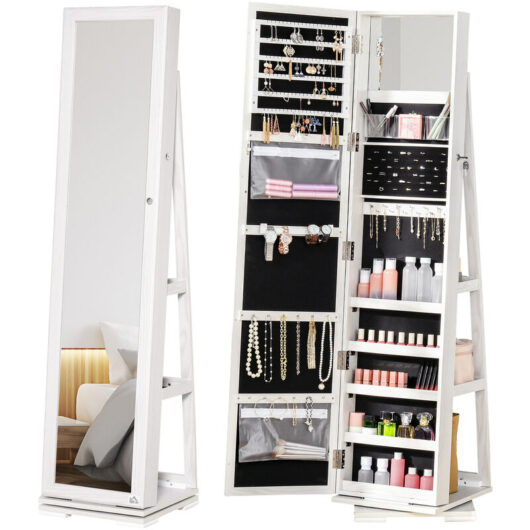 Jewelry Cabinet Full Length Mirror 360° Swivel Lockable Jewelry Organizer - Homcom