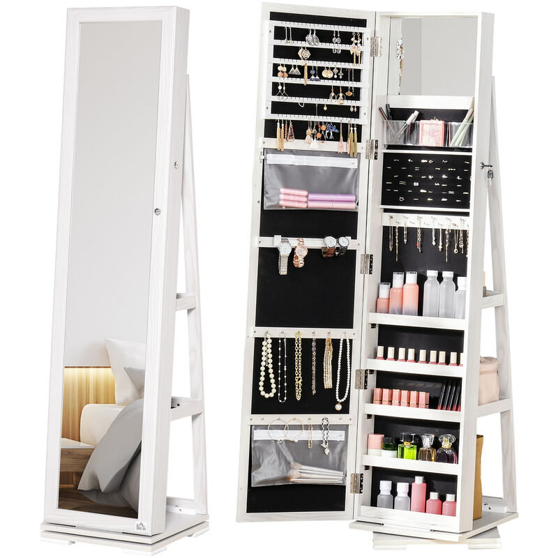 Jewelry Cabinet Full Length Mirror 360° Swivel Lockable Jewelry Organizer - Homcom