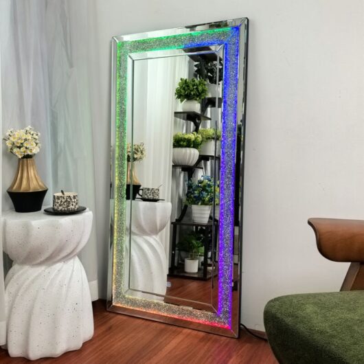 Luvodi - Large Sparkling Crystals Diamond Embedded Venetian Wall Mirror with rgb Lighting