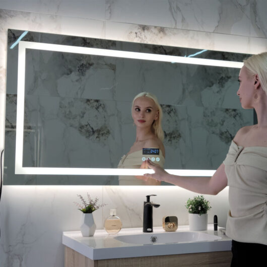 Luvodi - Smart led Illuminated Fog-free Large Bathroom Mirror with Bluetooth Speakers, Time and Date Digital Display - Rectangular 1800mm x 800mm