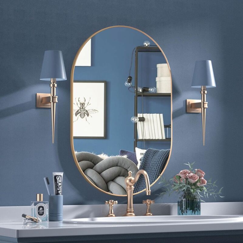 Tinor - Oval Mirror, 40 x 60 cm Oval Bathroom Mirror, Unique Wall Mirror, Gold Vanity Mirror for Living Room, Bathroom, Bedroom, Entryway
